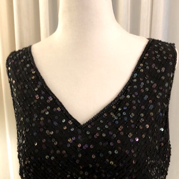 Adrienna Appell Black sequins on silk. even top M - Picture 2 of 10